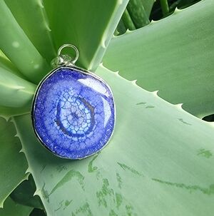 Handcrafted Stunning  Blue Solar Quartz 925 Silver Plated Pendant .